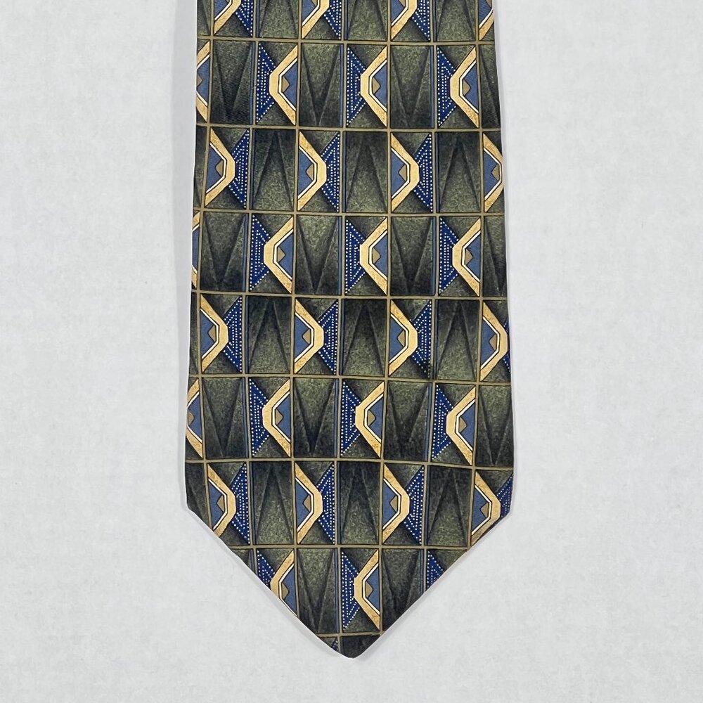 Barrington Silk Geometric Tie Green Blue Gold 3.75" x 59"